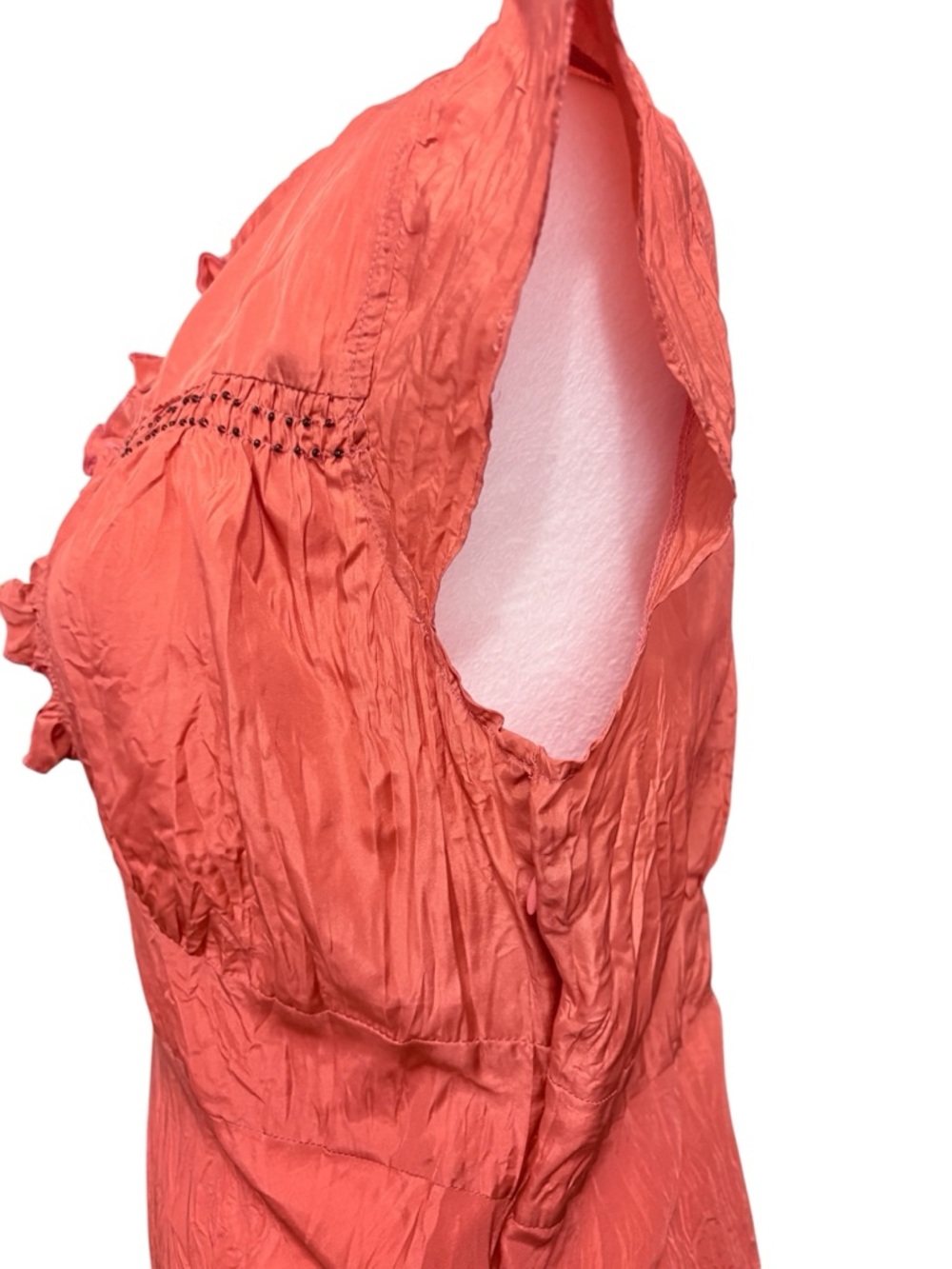 NWT Tristan & Iseut Peach Ruffled Front 100% Silk Romantic Sleeveless Blouse - Picture 4 of 10